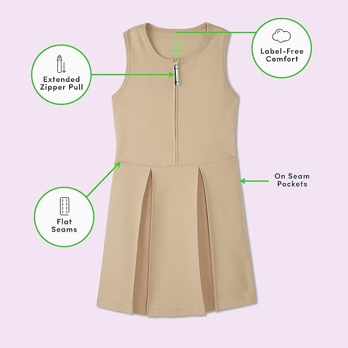 French Toast Girls' Adaptive Zip Front Stretch Ponte Jumper Khaki